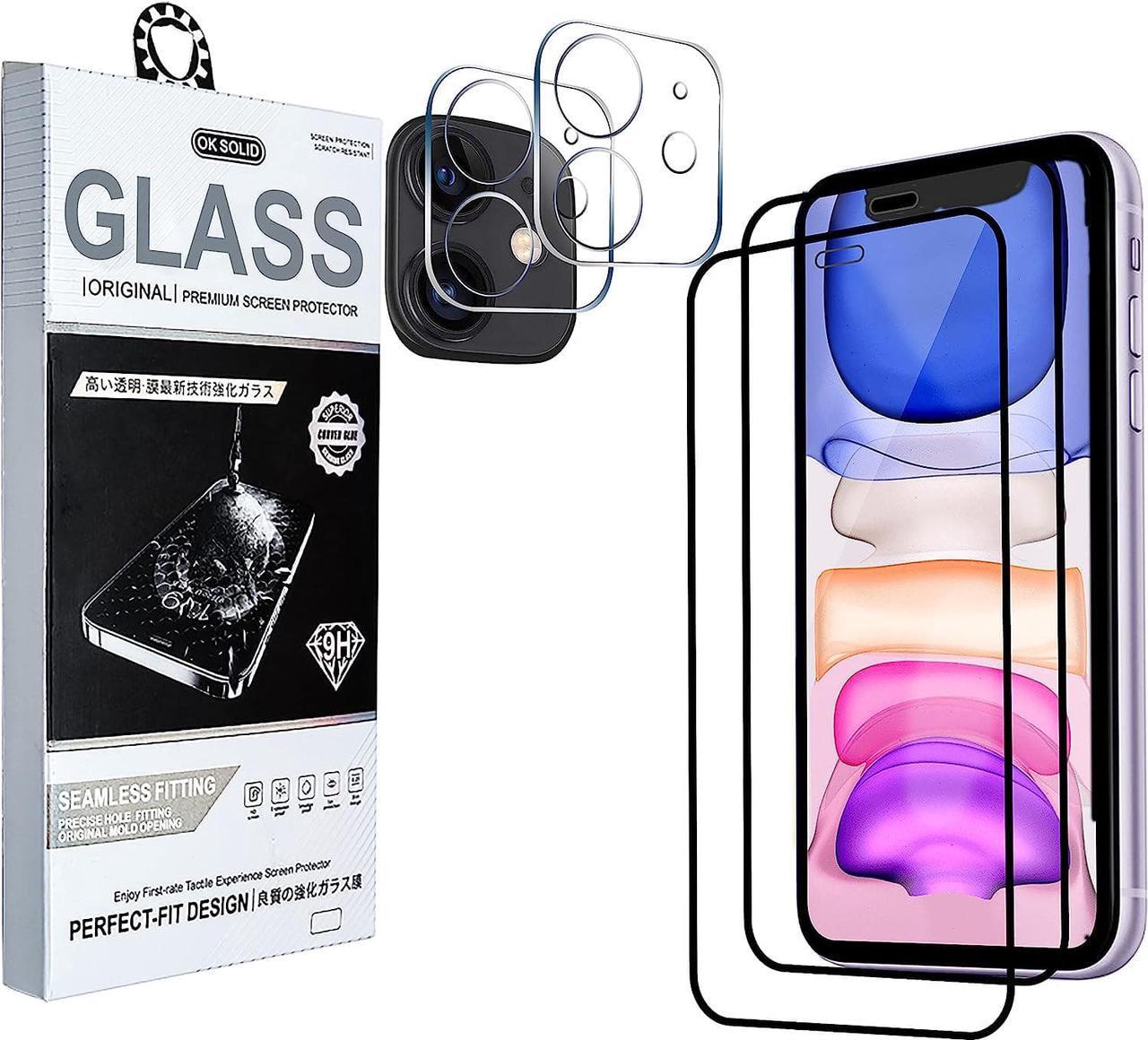 Crocon [2+2 PACK] Screen Protector Designed For iPhone 11 | 6.1 Inch | 2 Camera Lens Protector | Edge to Edge Full Coverage | Bubble Free Tempered Glass