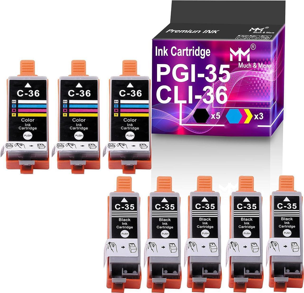 MM MUCH & MORE Compatible Ink Cartridge Replacement for Canon PGI35 PGI-35 CLI36 CLI-36 1509B002 1511B002 to use for PIXMA IP100B IP100 IP110 mini260 mini320 TR150 (5 x Black + 3 x Tri Color)