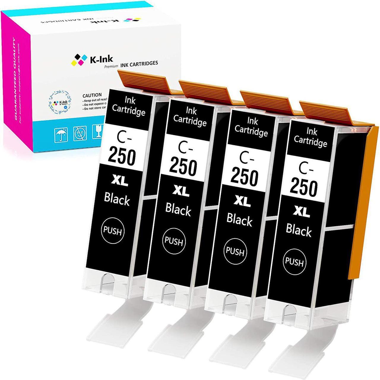 K-Ink Compatible Ink Cartridges Replacement for Canon PGI 250 PGI-250 XL Black (4 Big Black)