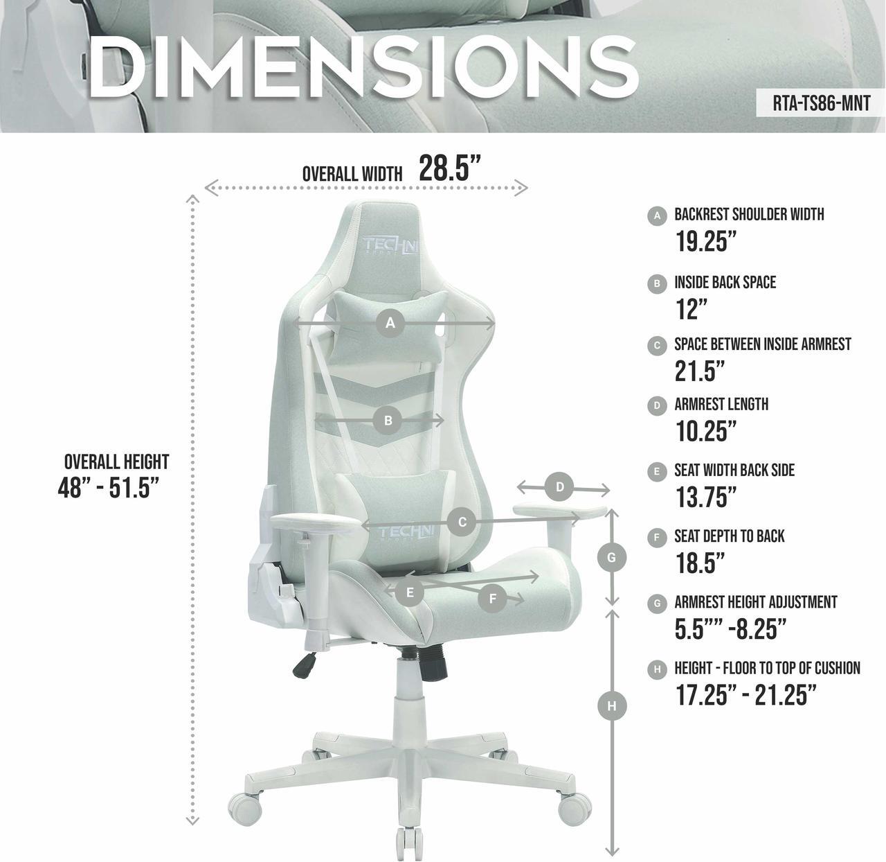 Alt view image 4 of 7 - Techni Sport TS86 Ergonomic Pastel Gaming Chair, Mint