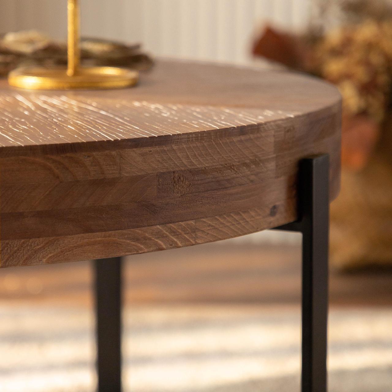 Alt view image 6 of 7 - 33.86"Modern Retro Splicing Round Coffee Table, Fir Wood Table Top with Black Cross Legs Base(Same SKU:W757127347)
