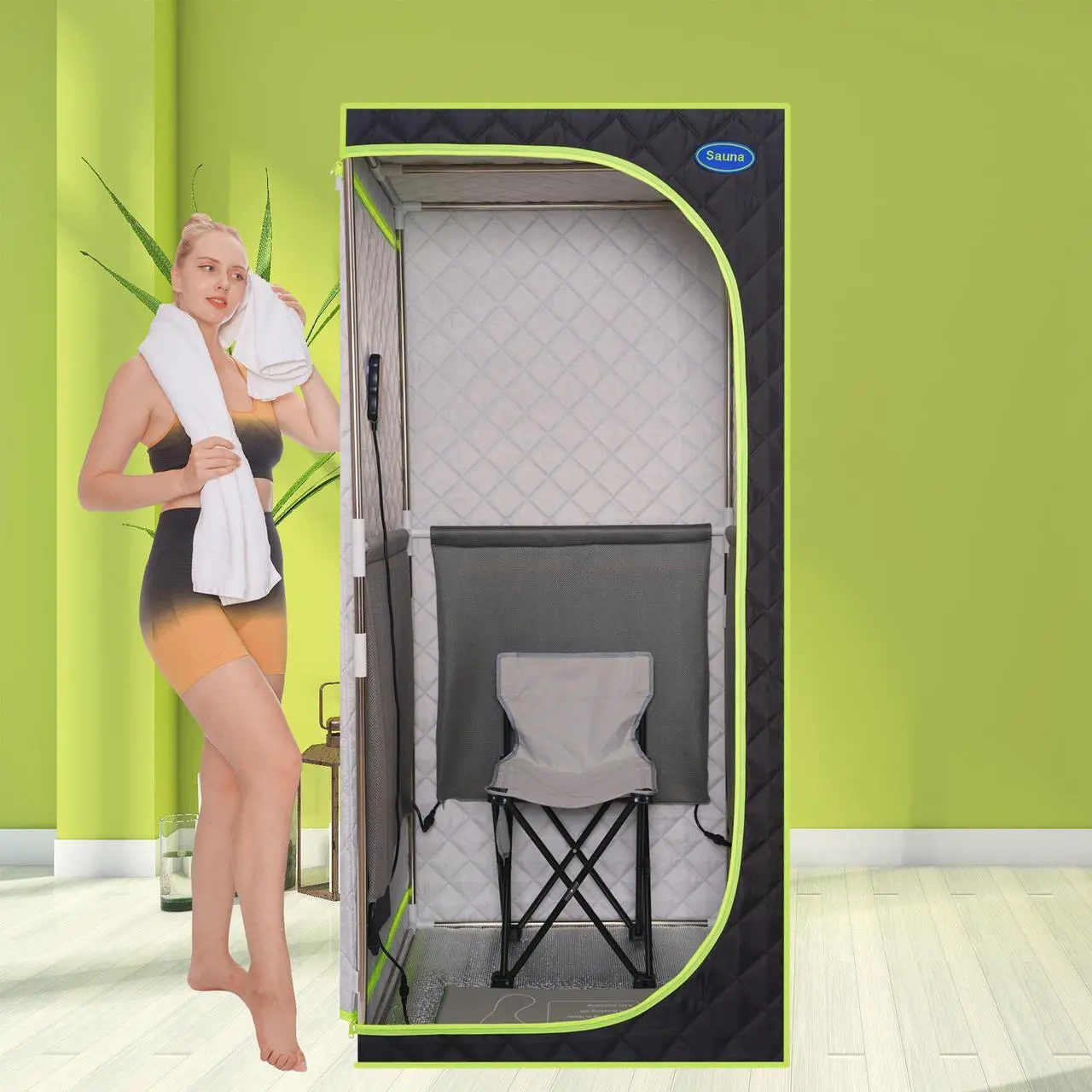 Alt view image 2 of 7 - Portable Plus Type Full Size Far Infrared Sauna tent. Spa, Detox ,Therapy and Relaxation at home.Larger Space,Stainless Steel Pipes Connector Easy to Install, with FCC Certification--Black