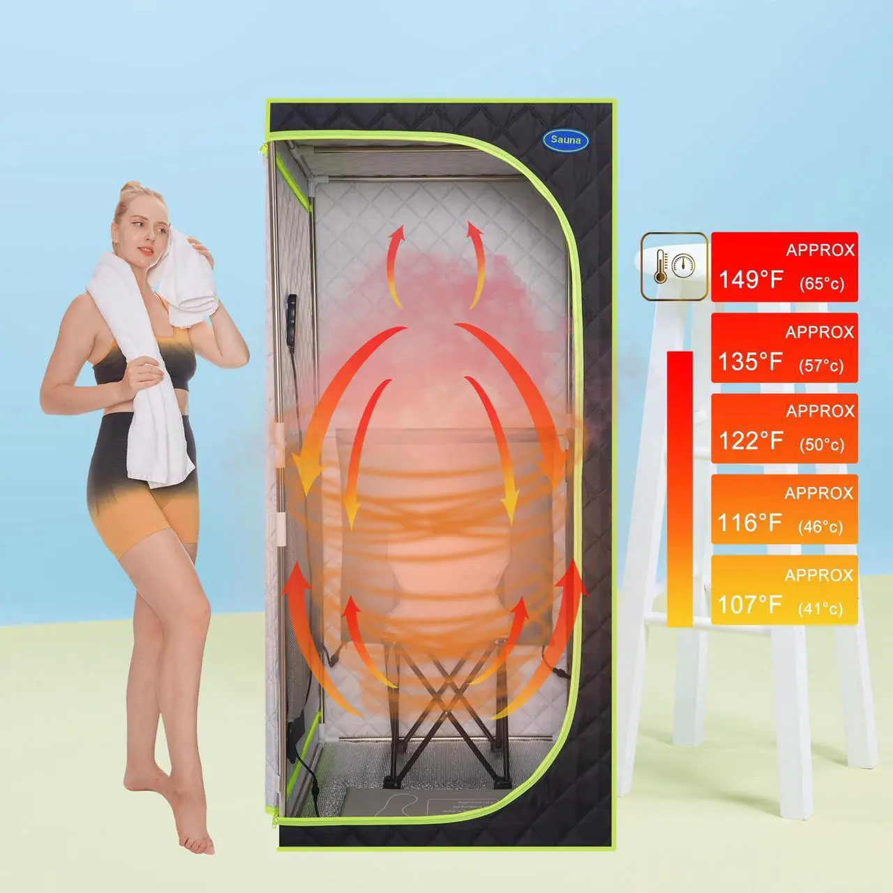 Alt view image 4 of 7 - Portable Plus Type Full Size Far Infrared Sauna tent. Spa, Detox ,Therapy and Relaxation at home.Larger Space,Stainless Steel Pipes Connector Easy to Install, with FCC Certification--Black