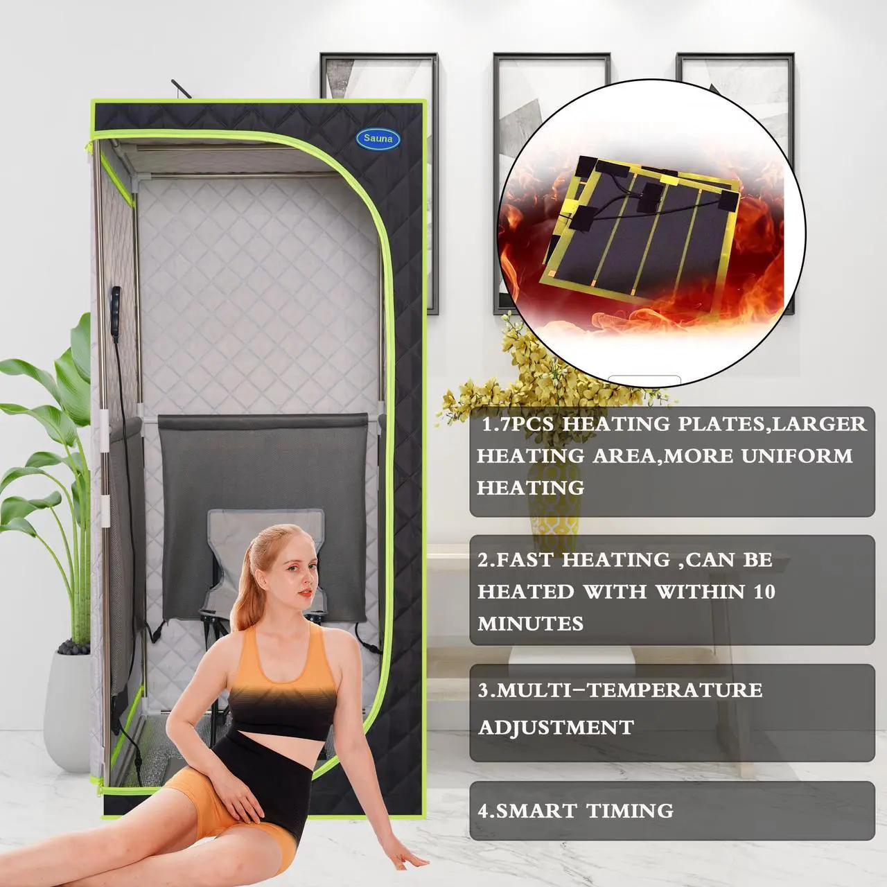 Alt view image 3 of 7 - Portable Plus Type Full Size Far Infrared Sauna tent. Spa, Detox ,Therapy and Relaxation at home.Larger Space,Stainless Steel Pipes Connector Easy to Install, with FCC Certification--Black