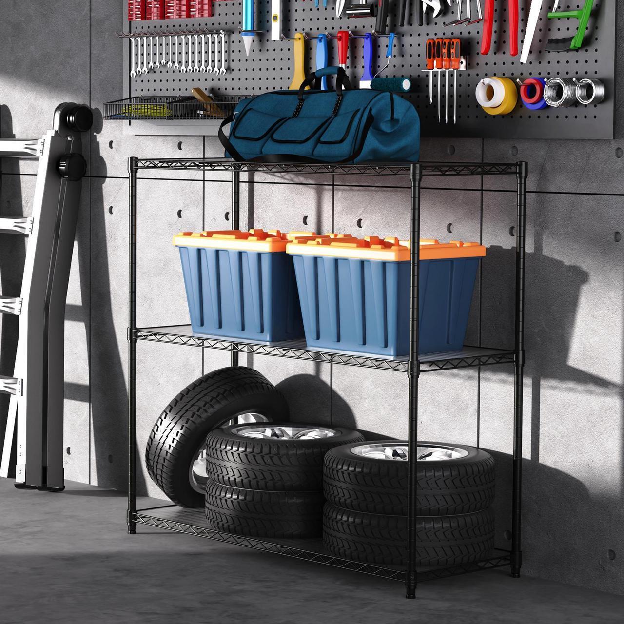 Alt view image 2 of 7 - 3 Tier Wire Shelving Unit, 1050 LBS NSF Height Adjustable Metal Garage Storage Shelves, Heavy Duty Storage Wire Rack Metal Shelves - Black
