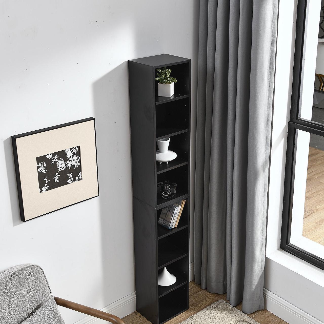 Alt view image 5 of 7 - 8-Tier Media Tower Rack, CD DVD Slim Storage Cabinet with Adjustable Shelves, Tall Narrow Bookcase Display Bookshelf for Home Office,Multi-functional double-decker bookcase