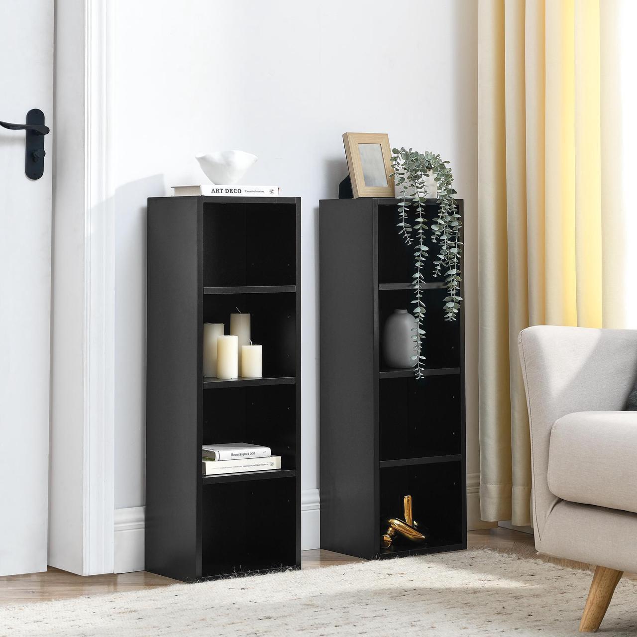 Alt view image 4 of 7 - 8-Tier Media Tower Rack, CD DVD Slim Storage Cabinet with Adjustable Shelves, Tall Narrow Bookcase Display Bookshelf for Home Office,Multi-functional double-decker bookcase