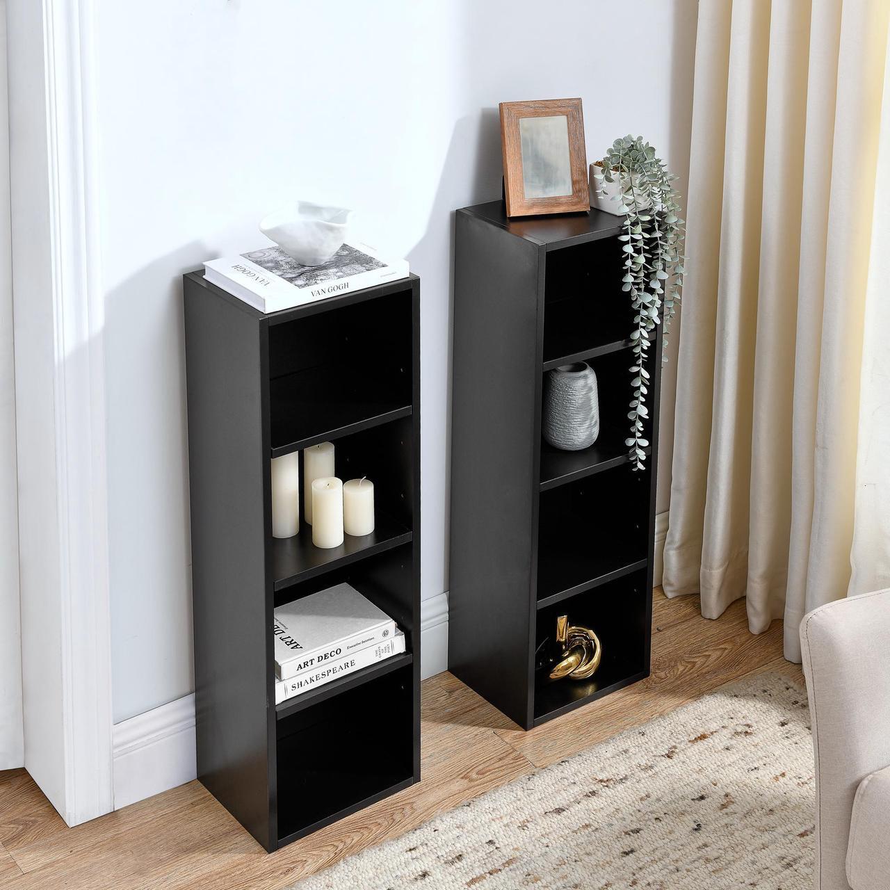 Alt view image 3 of 7 - 8-Tier Media Tower Rack, CD DVD Slim Storage Cabinet with Adjustable Shelves, Tall Narrow Bookcase Display Bookshelf for Home Office,Multi-functional double-decker bookcase