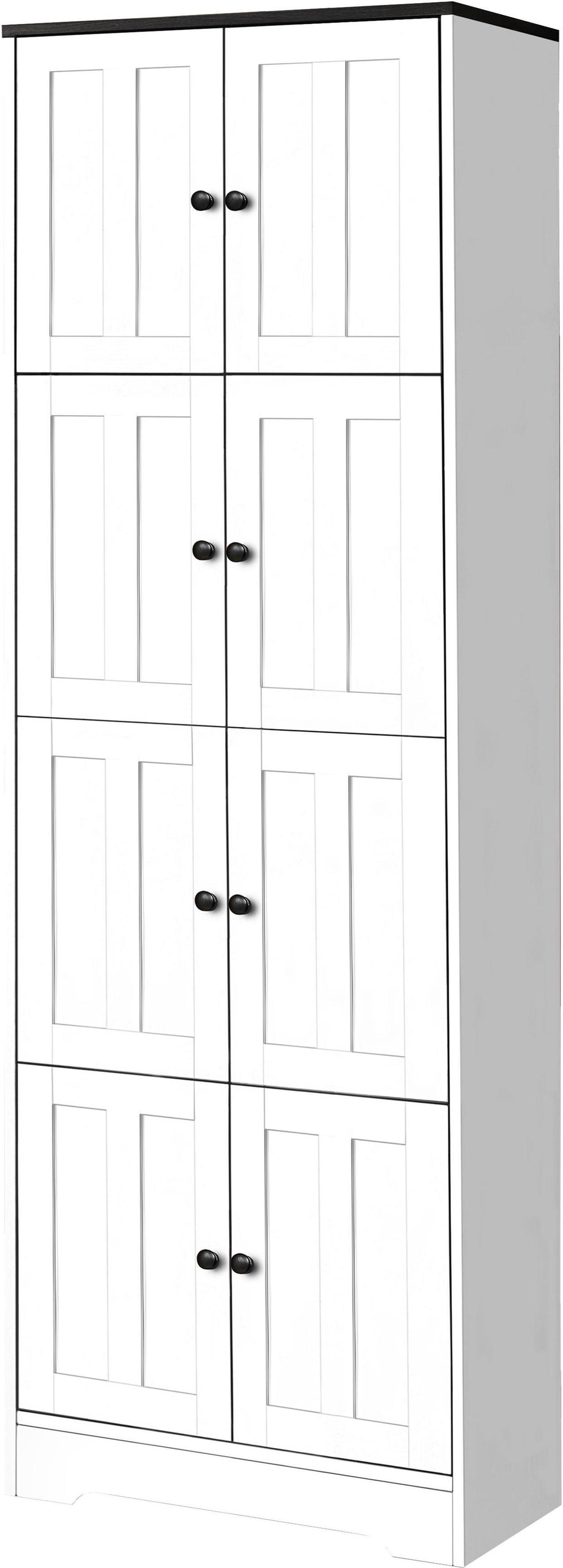 Alt view image 6 of 7 - Tall Storage Cabinet with 8 Doors and 4 Shelves, Wall Storage Cabinet for Living Room, Kitchen, Office, Bedroom, Bathroom, White