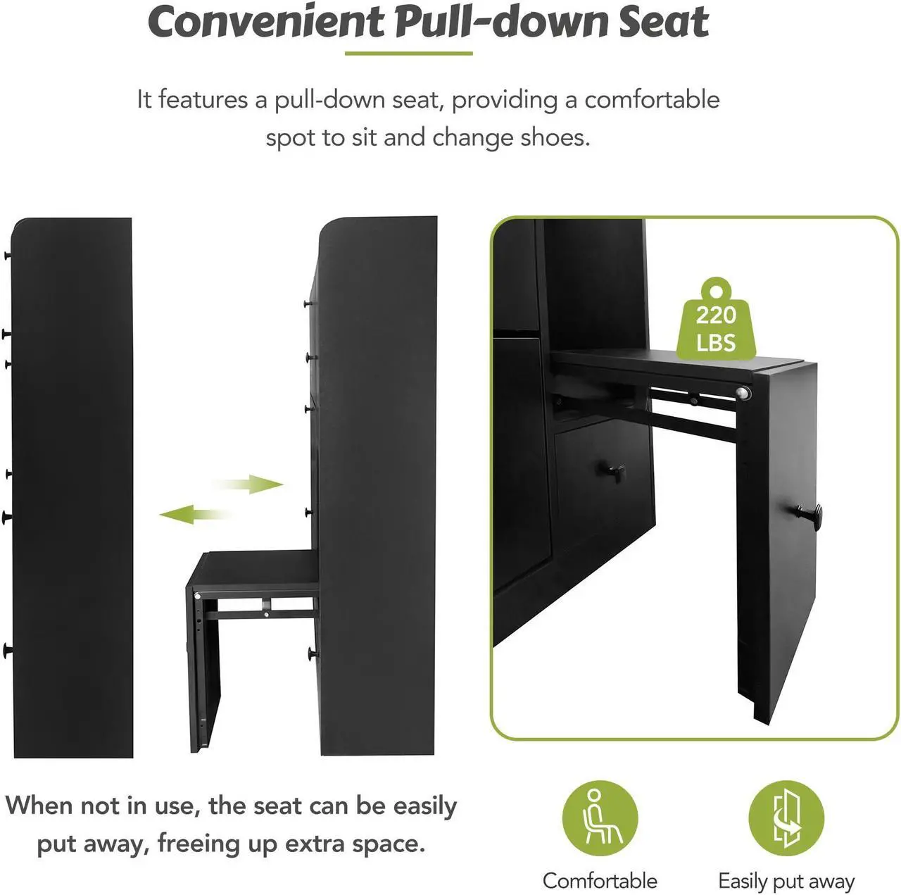 Alt view image 4 of 7 - ON-TREND Versatile Shoe Cabinet with 3 Flip Drawers, Maximum Storage Entryway Organizer with Drawer, Free Standing Shoe Rack with Pull-down Seat for Hallway, Black