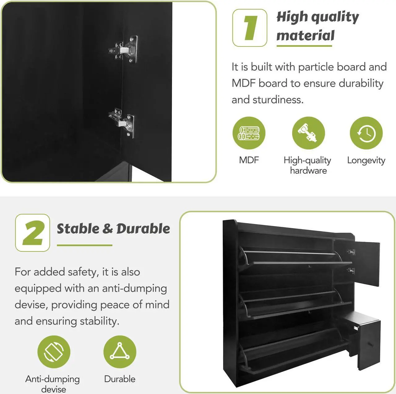 Alt view image 6 of 7 - ON-TREND Versatile Shoe Cabinet with 3 Flip Drawers, Maximum Storage Entryway Organizer with Drawer, Free Standing Shoe Rack with Pull-down Seat for Hallway, Black