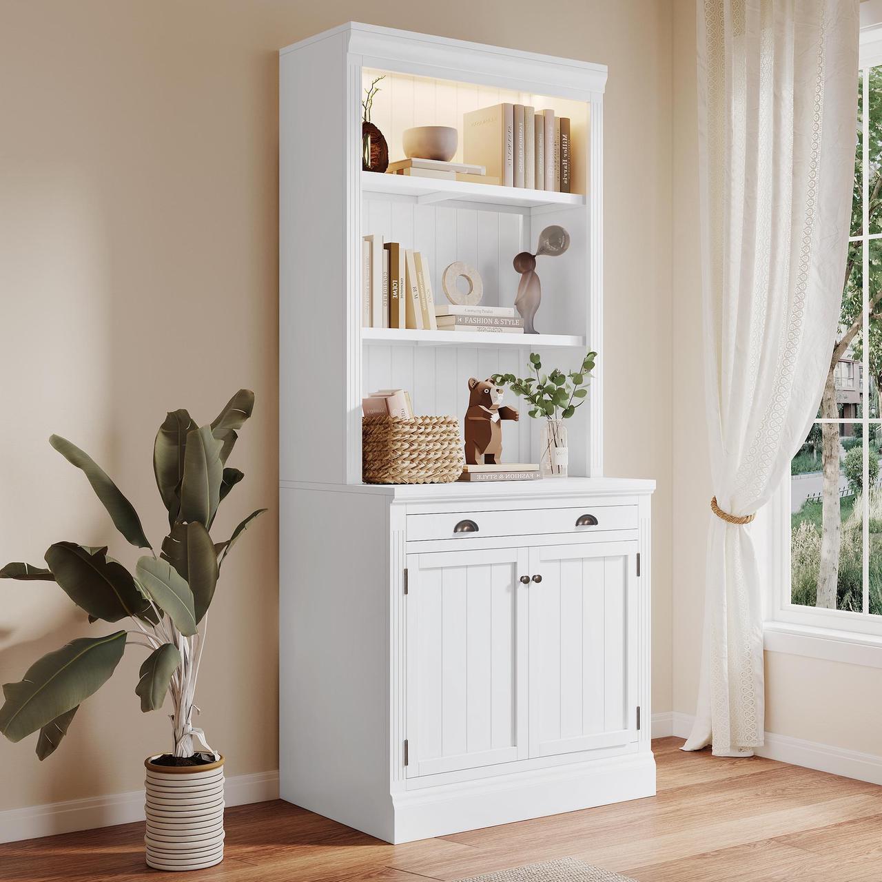 Main image of 83.4"Tall Bookshelf with LED Lighting, Modern Bookcase with 2 Doors and 1 Drawer,Storage Bookcase with Open Shelves for Living Room,Home Office,White