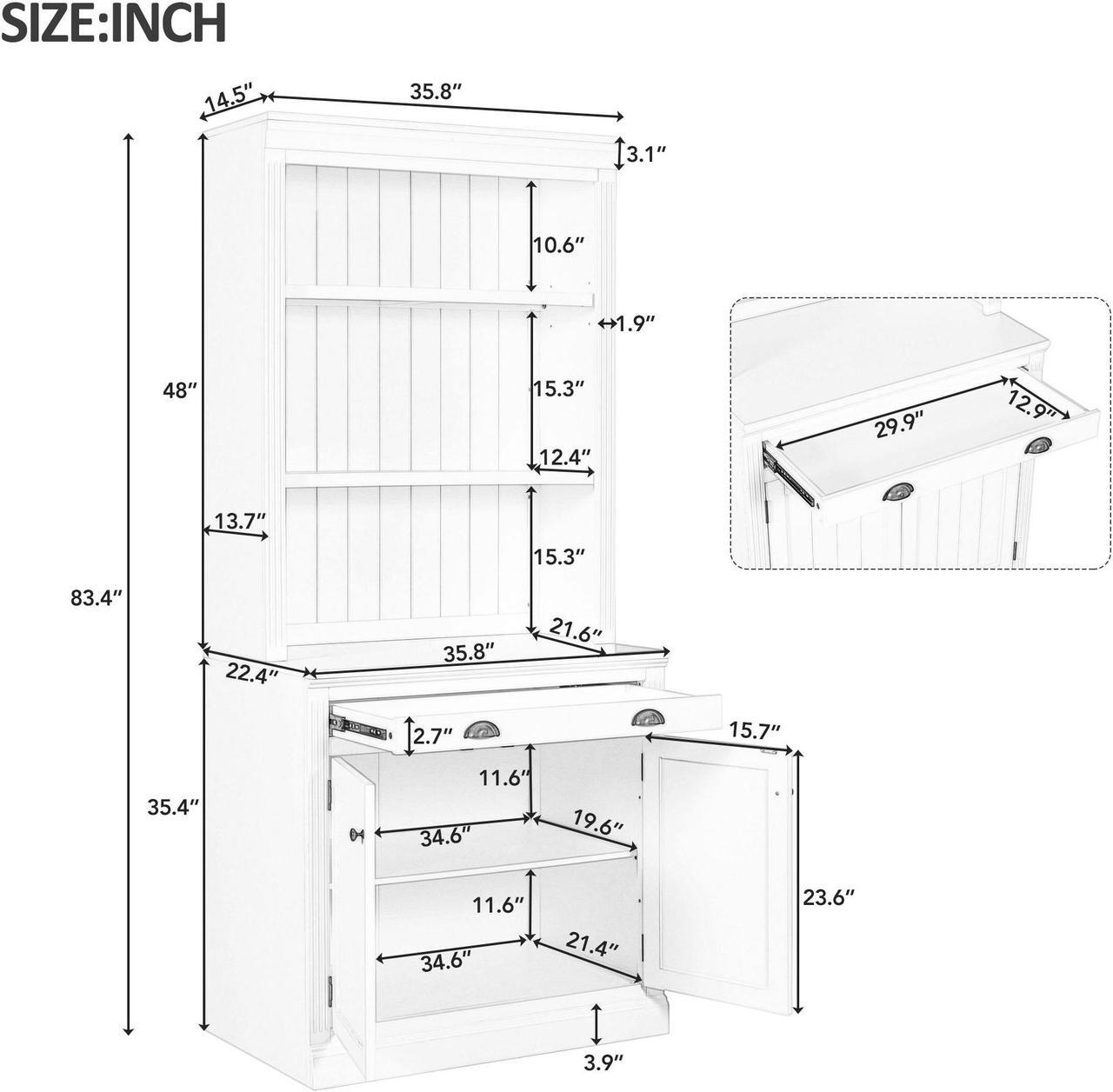 Alt view image 3 of 7 - 83.4"Tall Bookshelf with LED Lighting, Modern Bookcase with 2 Doors and 1 Drawer,Storage Bookcase with Open Shelves for Living Room,Home Office,White