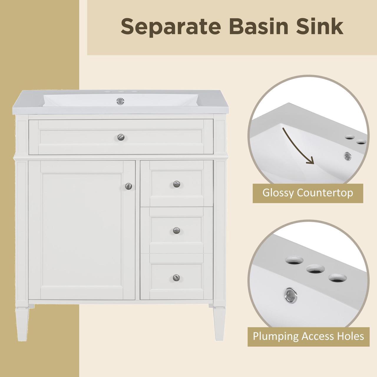 Alt view image 7 of 7 - 30'' Bathroom Vanity with Top Sink, Modern Bathroom Storage Cabinet with 2 Drawers and a Tip-out Drawer, Single Sink Bathroom Vanity