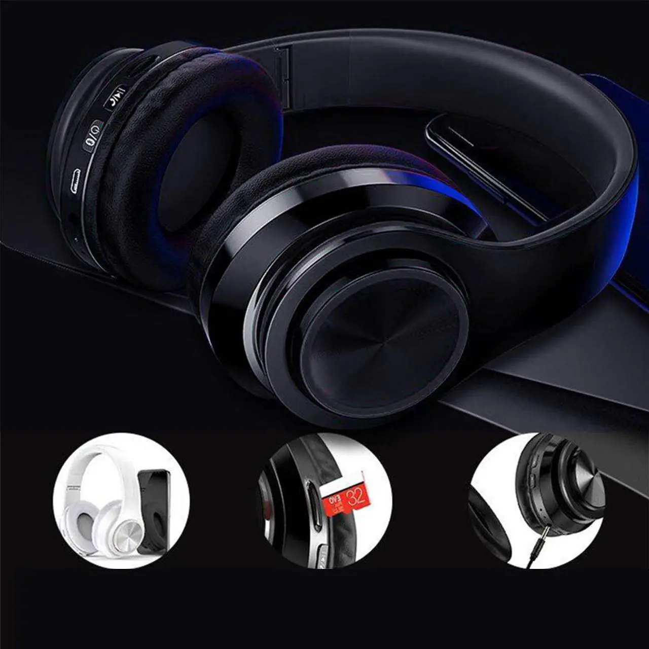 Alt view image 4 of 7 - Gemdeck Bluetooth Headphones, Foldable Wireless and Wired Stereo Headset Micro SD/TF, FM for Cell Phone,PC blackred