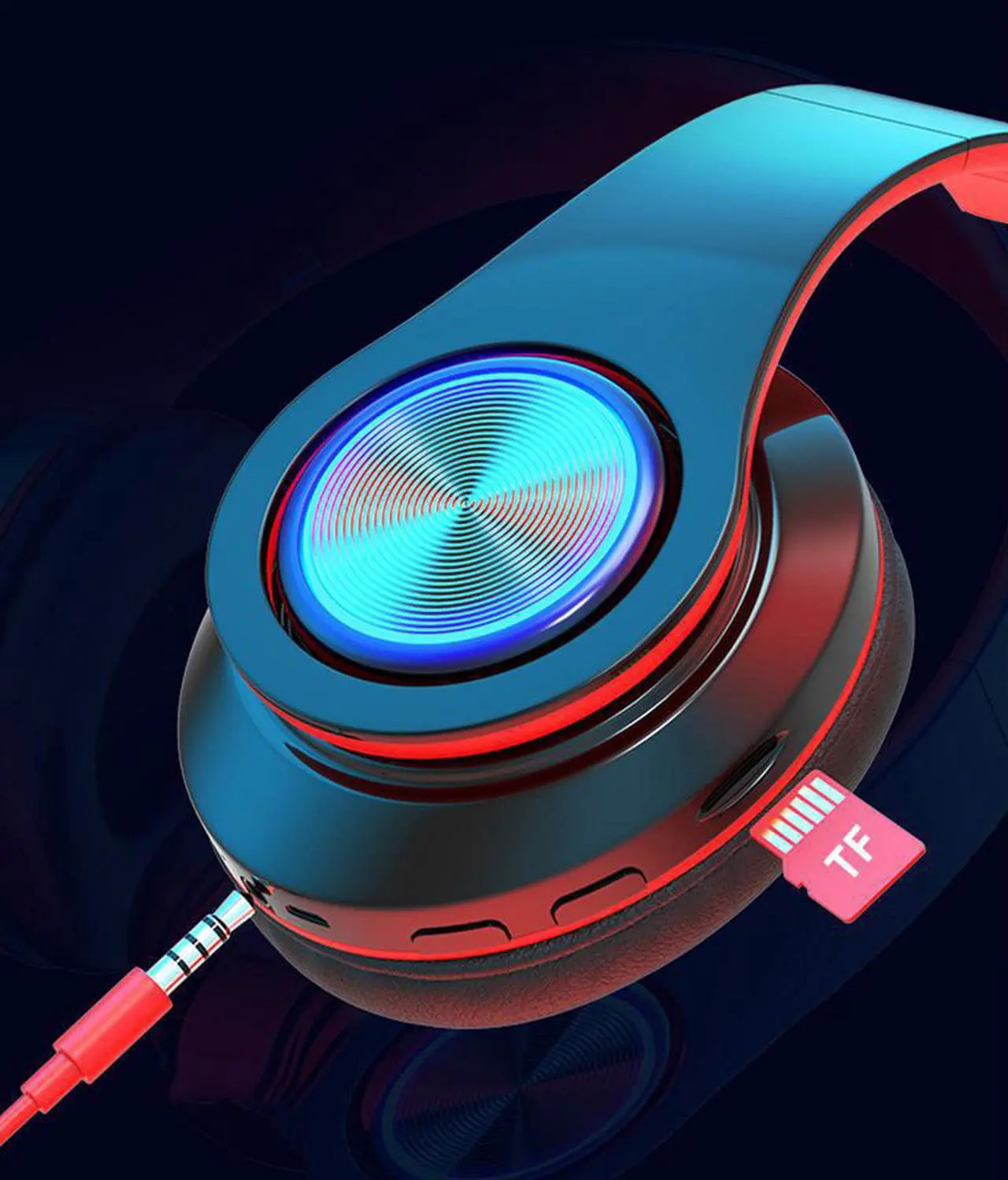Alt view image 6 of 7 - Gemdeck Bluetooth Headphones, Foldable Wireless and Wired Stereo Headset Micro SD/TF, FM for Cell Phone,PC blackred