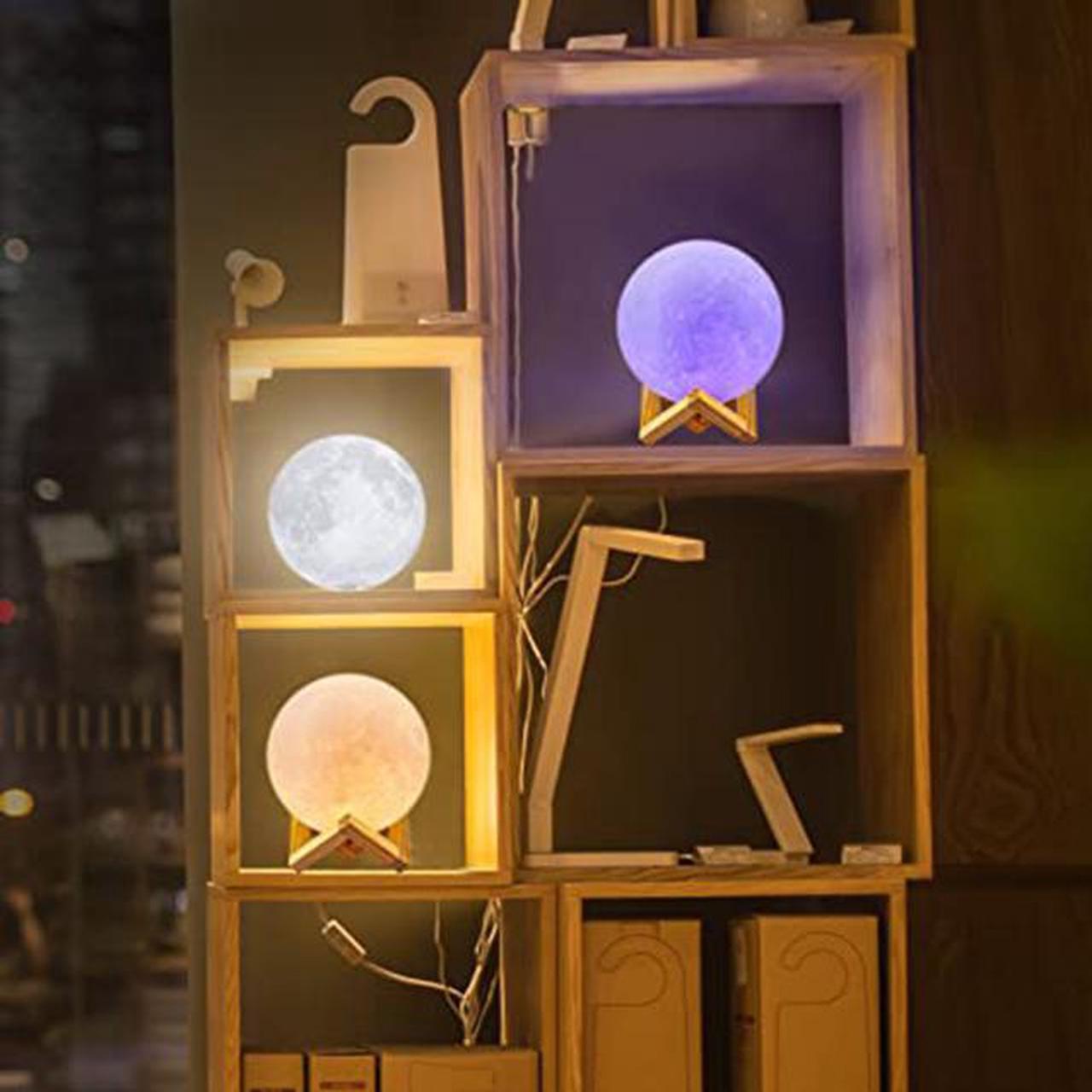 Alt view image 2 of 6 - Gemdeck Moon Lamp, LOGROTATE 16 Colors LED Night Light 3D Printing Moon Light with Stand & Remote/Touch Control and USB Rechargeable 15cm