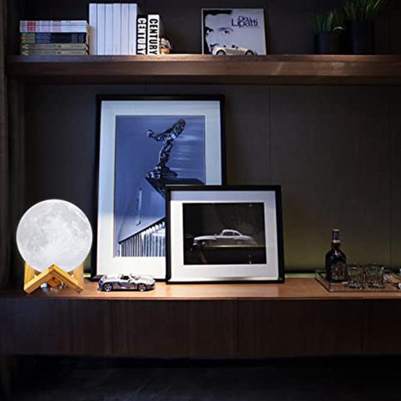 Alt view image 3 of 6 - Gemdeck Moon Lamp, LOGROTATE 16 Colors LED Night Light 3D Printing Moon Light with Stand & Remote/Touch Control and USB Rechargeable 15cm