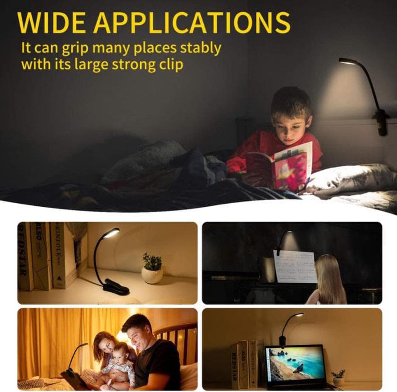 Alt view image 5 of 7 - Gemdeck Rechargeable Book Light Mini 7 LED Reading Light 3-Level Flexible Easy Clip Lamp Read Night Reading Lamp in Bed