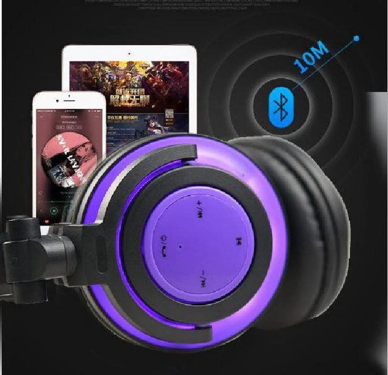 Alt view image 4 of 6 - Gemdeck Wireless Headphones Cat Ear Bluetooth Foldable Light Up Headphones