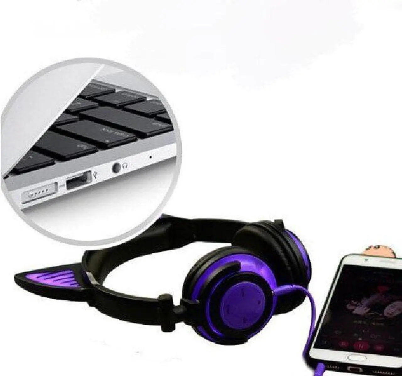 Alt view image 6 of 6 - Gemdeck Wireless Headphones Cat Ear Bluetooth Foldable Light Up Headphones