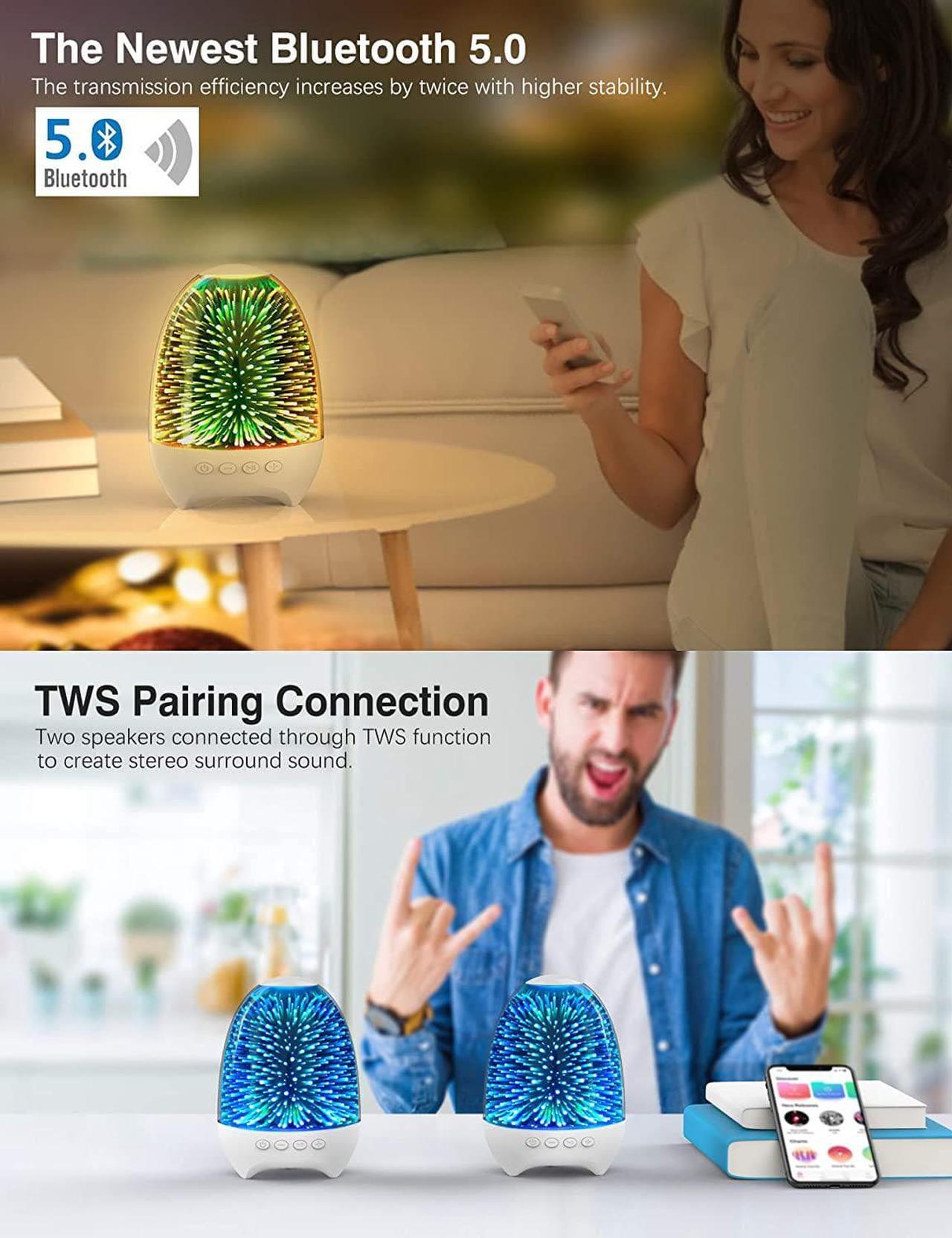 Alt view image 3 of 5 - Gemdeck Night Light Bluetooth Speaker, 3D Glass Touch Control Bedside Table Lamp 7-Color LED Portable Wireless Speakers