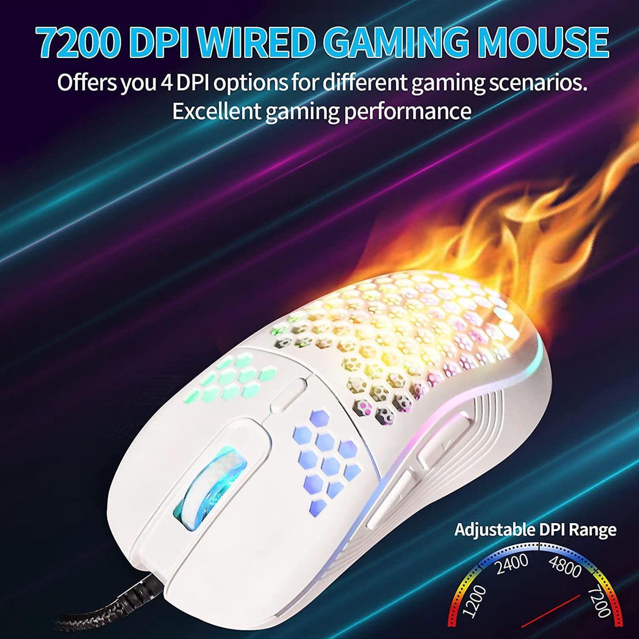Alt view image 3 of 7 - Gemdeck Wired Gaming Mouse, RGB Backlight and 7200 Adjustable DPI, Lightweight USB Computer Mouse Black