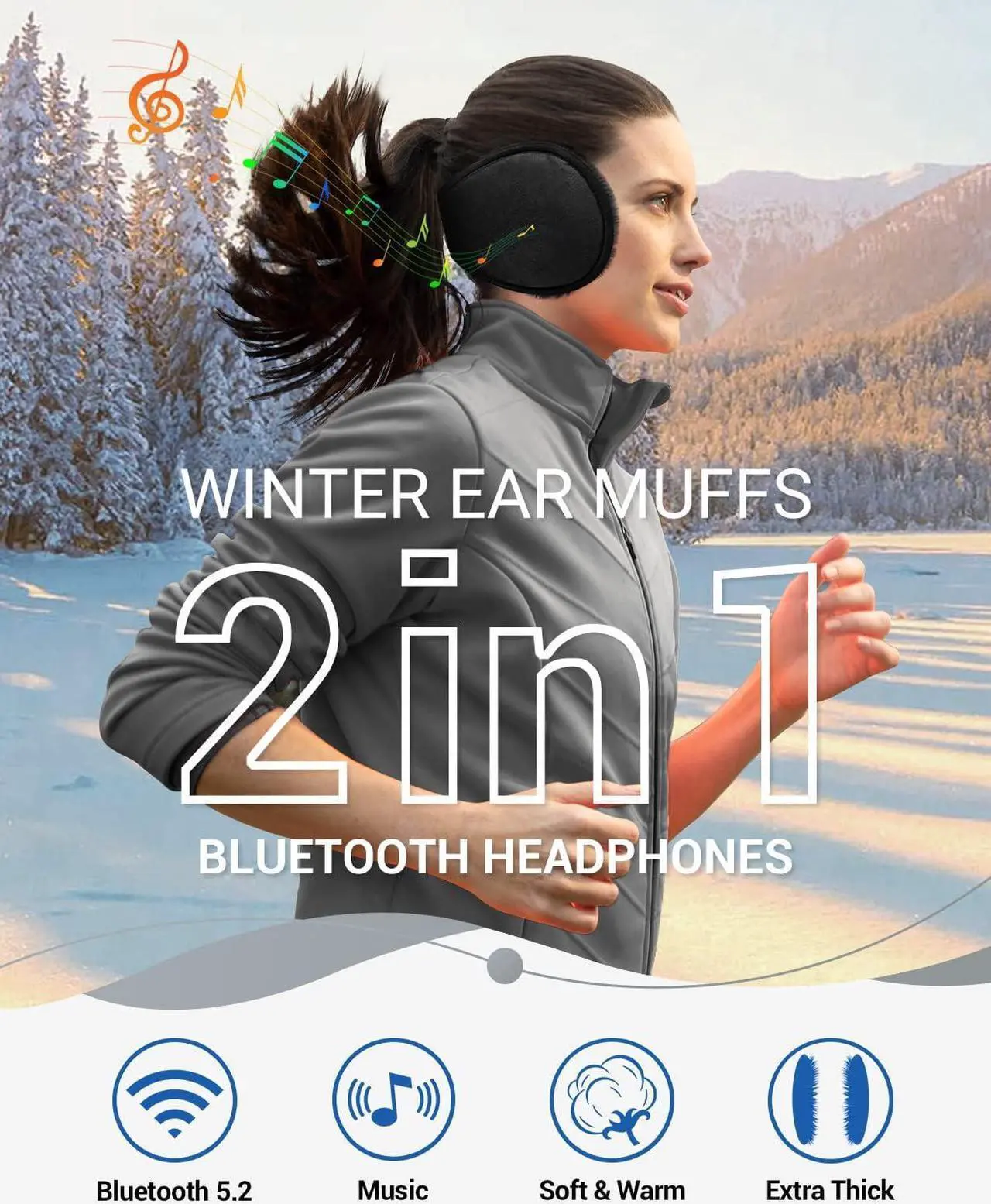 Alt view image 4 of 6 - Gemdeck Bluetooth Ear Warmers Ear Muffs Earmuffs Built-in HD Speakers for Winter