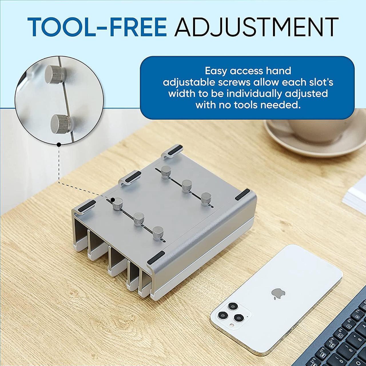Alt view image 3 of 7 - Elestoria Multiple Laptop Holder Vertical  Adjustable Laptop Vertical Stand Holds 5 Devices, Fits All MacBooks Laptops Tablets and Mobiles (up to 17.3). Closed Upright Vertical Laptop Stand for Desk
