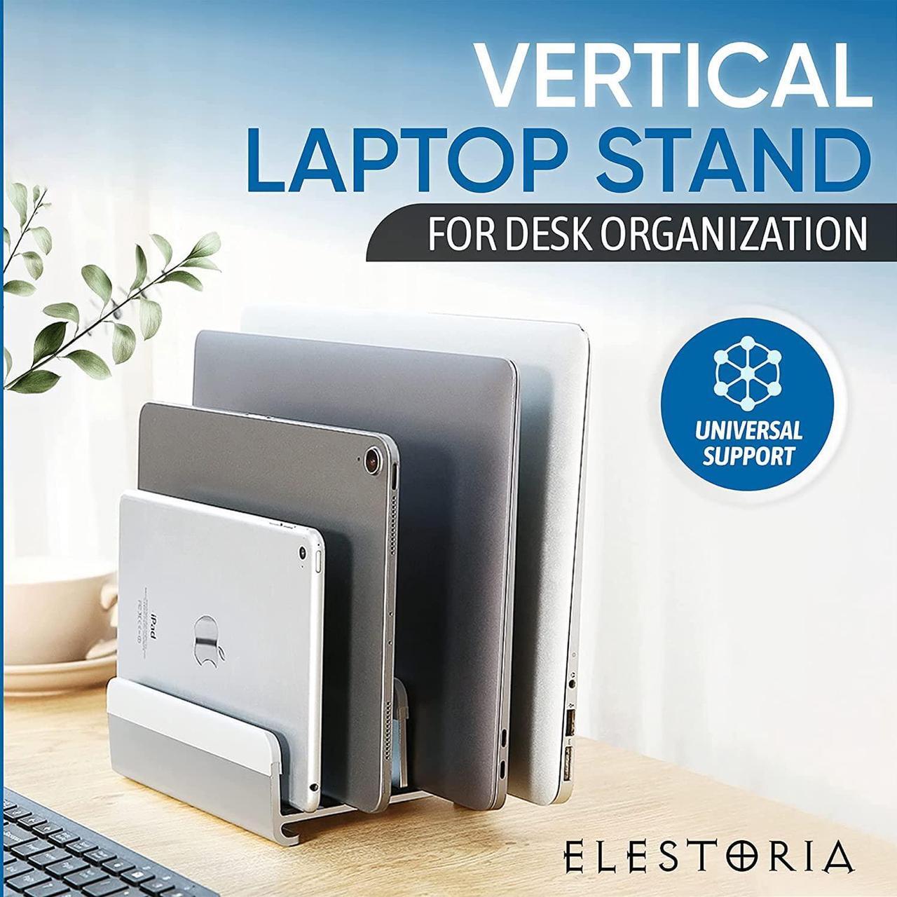 Alt view image 7 of 7 - Elestoria Multiple Laptop Holder Vertical  Adjustable Laptop Vertical Stand Holds 5 Devices, Fits All MacBooks Laptops Tablets and Mobiles (up to 17.3). Closed Upright Vertical Laptop Stand for Desk