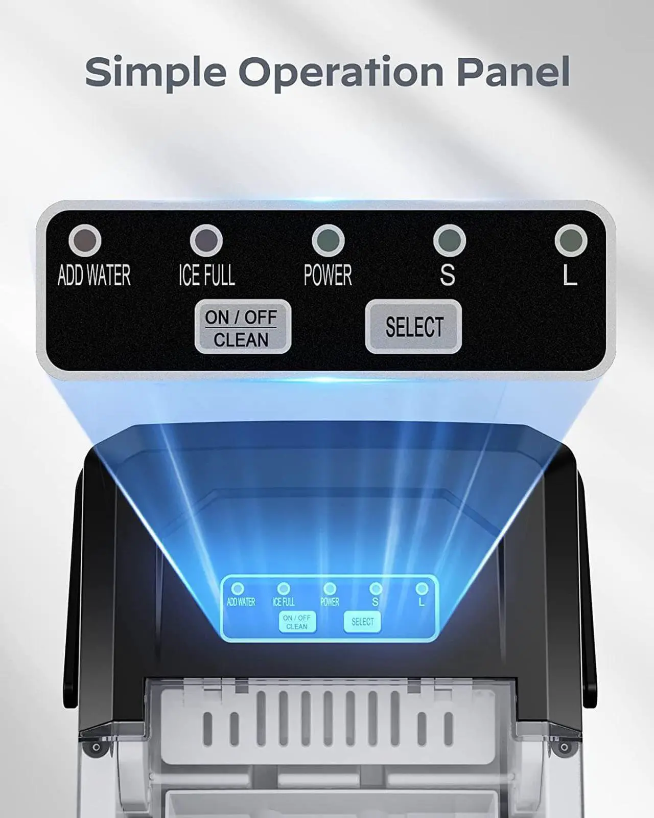 Alt view image 5 of 7 - Ice Maker Countertop, Portable Ice Machine with Carry Handle, Self-Cleaning Ice Makers with Basket and Scoop, 9 Cubes in 6 Mins, 26 lbs per Day, Ideal for Home, Kitchen, Camping, RV