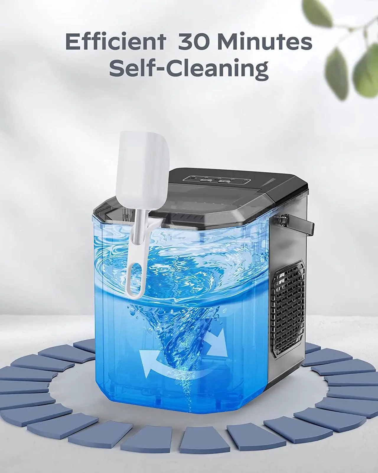 Alt view image 6 of 7 - Ice Maker Countertop, Portable Ice Machine with Carry Handle, Self-Cleaning Ice Makers with Basket and Scoop, 9 Cubes in 6 Mins, 26 lbs per Day, Ideal for Home, Kitchen, Camping, RV