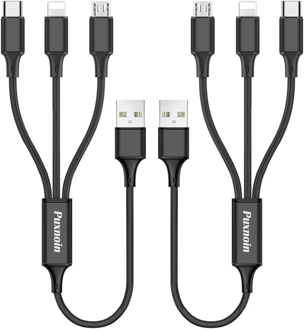 Main image of Multi Charging Cable 2Pack Multi Charger Cable Short 1FT Braided Universal 3 in 1 Multiple USB Cable Charging Cord with Type-C Micro USB Port Connectors for Cell Phone Tablets and More