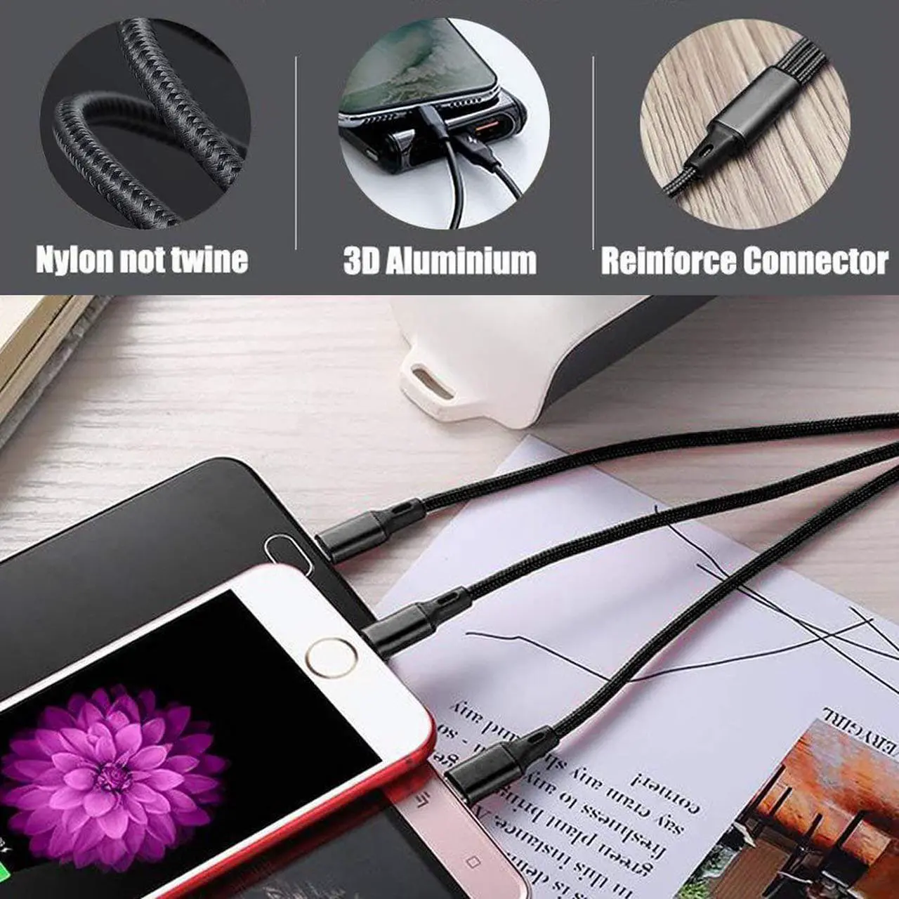 Alt view image 4 of 7 - Multi Charging Cable 2Pack Multi Charger Cable Short 1FT Braided Universal 3 in 1 Multiple USB Cable Charging Cord with Type-C Micro USB Port Connectors for Cell Phone Tablets and More