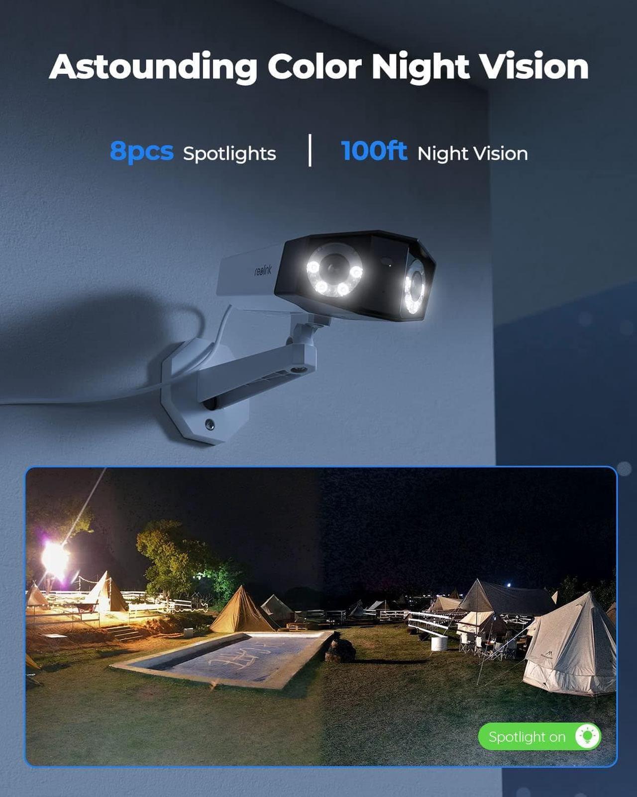 Alt view image 3 of 7 - REOLINK 4K PoE Security Camera System, Home Outdoor IP Camera in 180 Degree Viewing Angle, Human/Vehicle/Pet Detection, Color Night Vision, Two Way Talk, Up to 256GB microSD Card, Duo 2 PoE