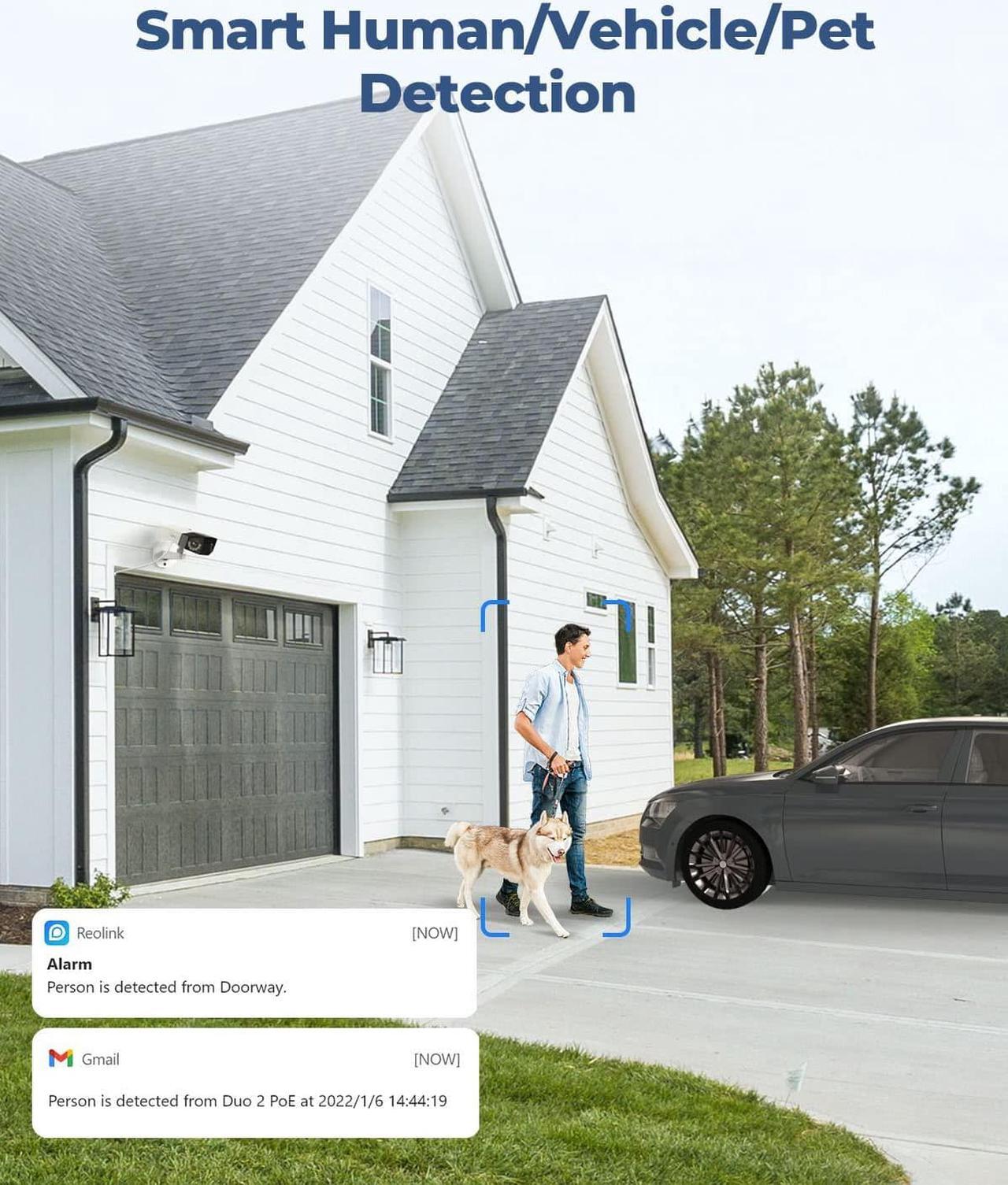 Alt view image 4 of 7 - REOLINK 4K PoE Security Camera System, Home Outdoor IP Camera in 180 Degree Viewing Angle, Human/Vehicle/Pet Detection, Color Night Vision, Two Way Talk, Up to 256GB microSD Card, Duo 2 PoE