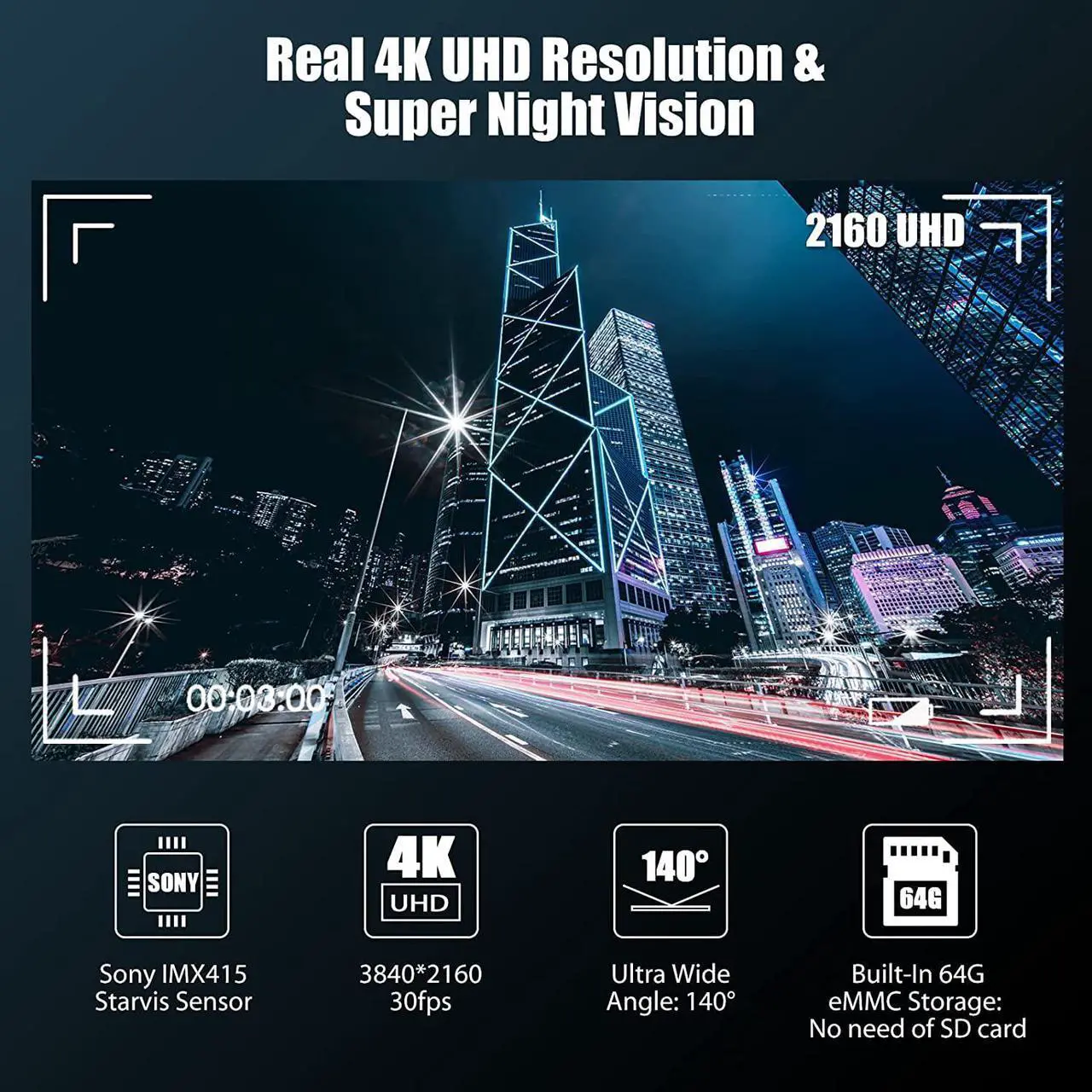 Alt view image 2 of 7 - Miofive Car Dash Cam with GPS and Speed  4K Front Dash Camera with 5G WiFi, 2160P UHD Recorder, Built-in 64G eMMC Storage, Night Vision, G-Sensor, Motion Detection and Parking Mode with Time Lapse