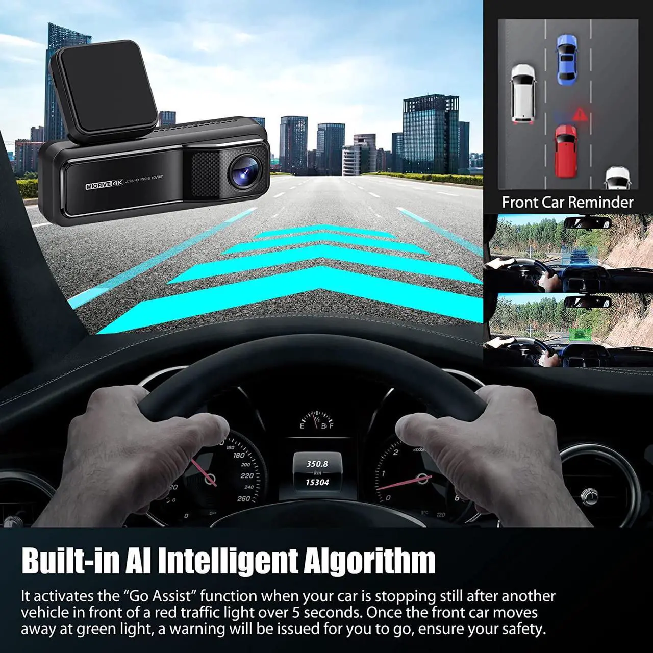 Alt view image 3 of 7 - Miofive Car Dash Cam with GPS and Speed  4K Front Dash Camera with 5G WiFi, 2160P UHD Recorder, Built-in 64G eMMC Storage, Night Vision, G-Sensor, Motion Detection and Parking Mode with Time Lapse