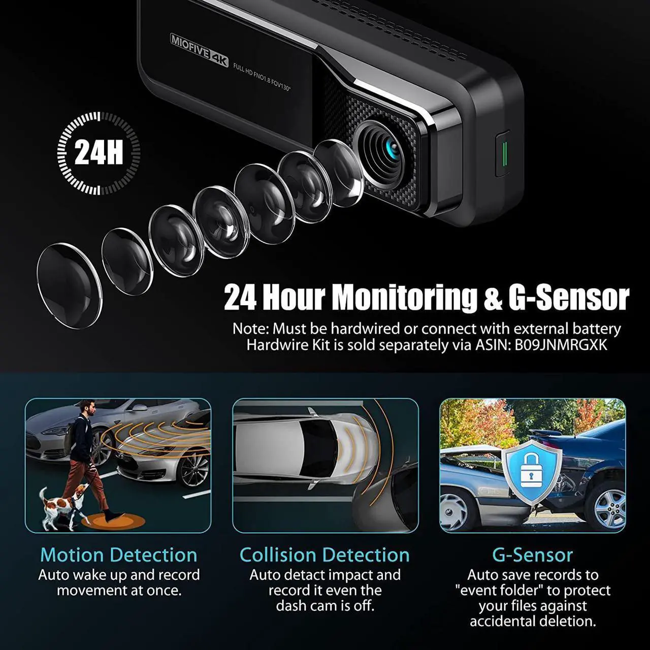 Alt view image 7 of 7 - Miofive Car Dash Cam with GPS and Speed  4K Front Dash Camera with 5G WiFi, 2160P UHD Recorder, Built-in 64G eMMC Storage, Night Vision, G-Sensor, Motion Detection and Parking Mode with Time Lapse