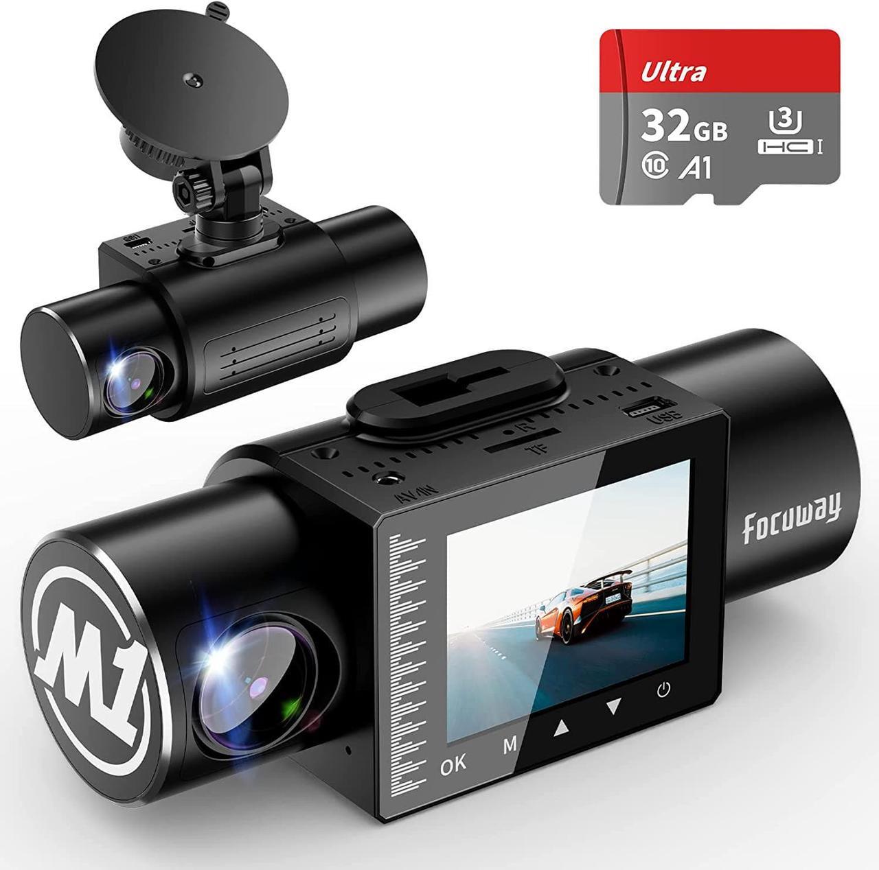 Main image of FocuWay Dash Cam Front and Rear Dual 1080P Two Channels with IR Night Vision Car Camera SD Card Included Dashboard Camera Dashcam for Cars HDR Motion Detection and G-Sensor for Car, Taxi