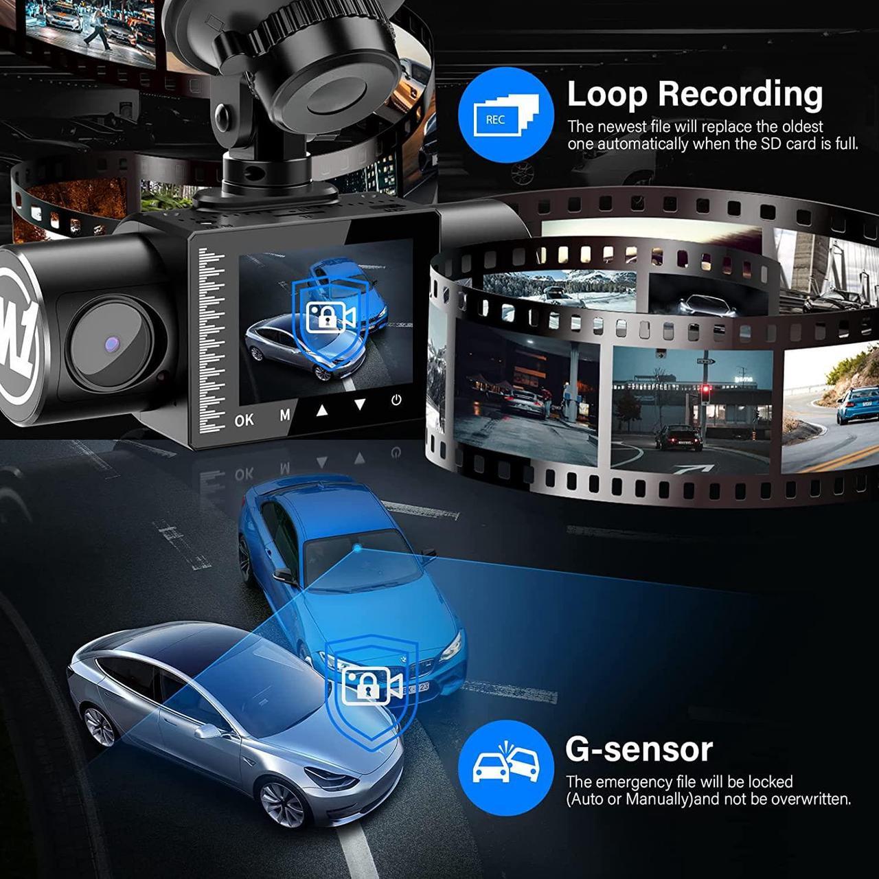 Alt view image 3 of 6 - FocuWay Dash Cam Front and Rear Dual 1080P Two Channels with IR Night Vision Car Camera SD Card Included Dashboard Camera Dashcam for Cars HDR Motion Detection and G-Sensor for Car, Taxi