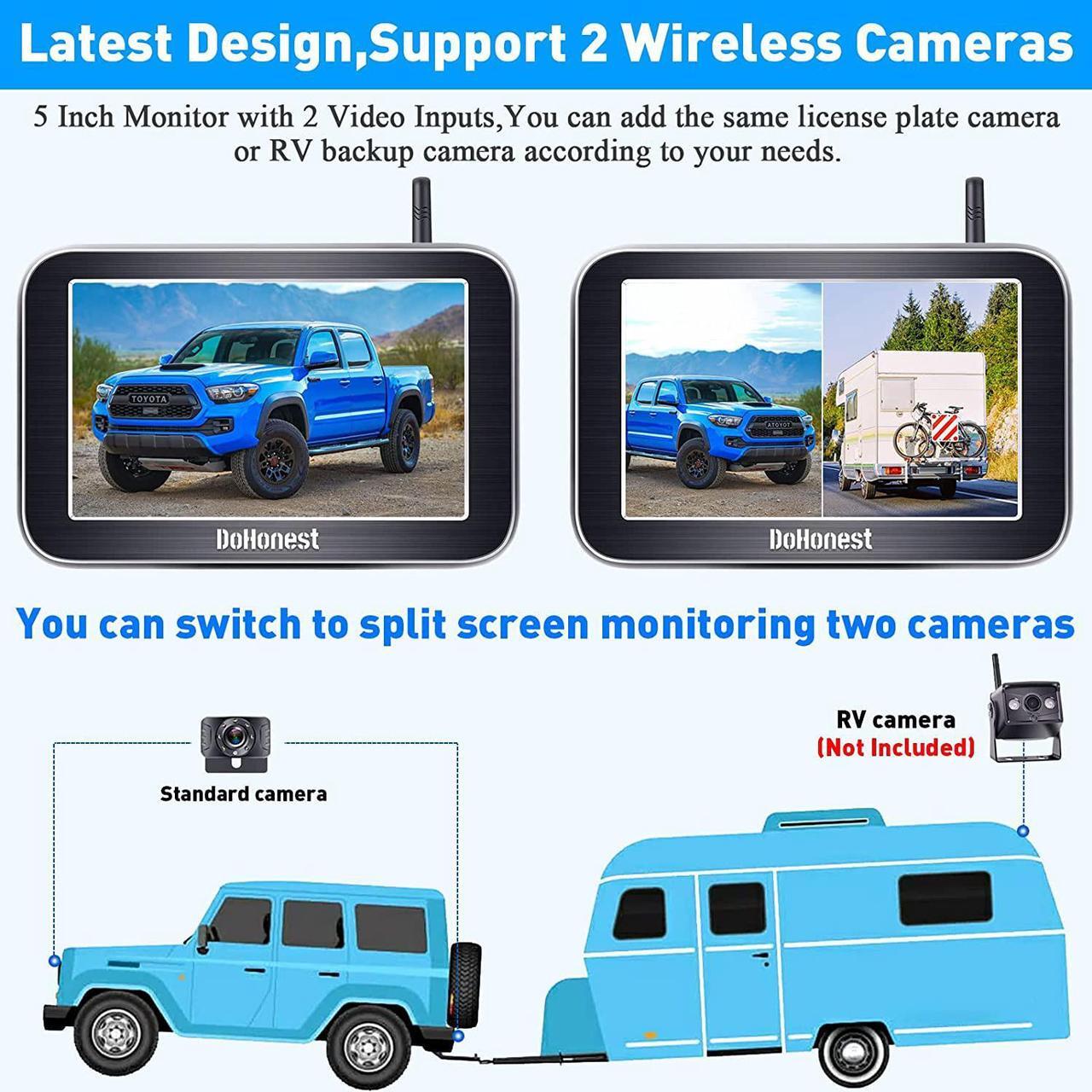 Alt view image 2 of 7 - Wireless Backup Camera Trucks: Easy Setup Stable Signal HD 1080P Car RV Bluetooth Rear View Camera 5 Inch Split Screen Monitor for Pickup Camper SUV Color Night Vision Waterproof -V25