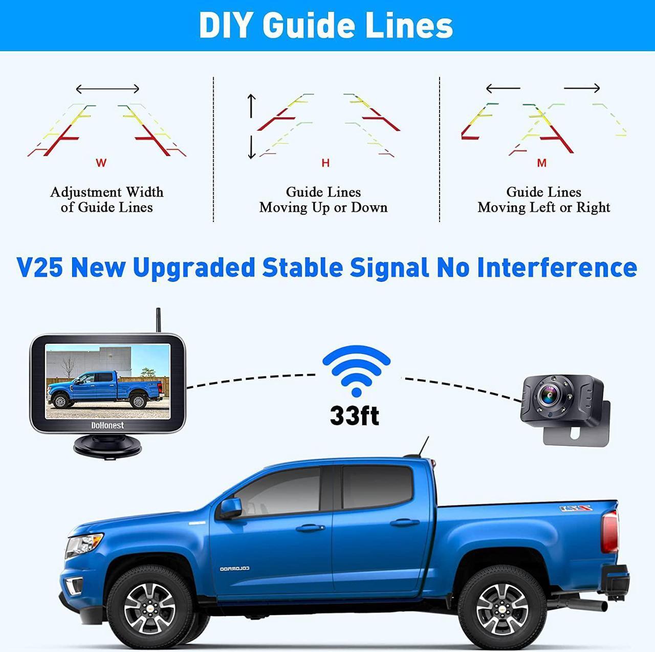 Alt view image 4 of 7 - Wireless Backup Camera Trucks: Easy Setup Stable Signal HD 1080P Car RV Bluetooth Rear View Camera 5 Inch Split Screen Monitor for Pickup Camper SUV Color Night Vision Waterproof -V25