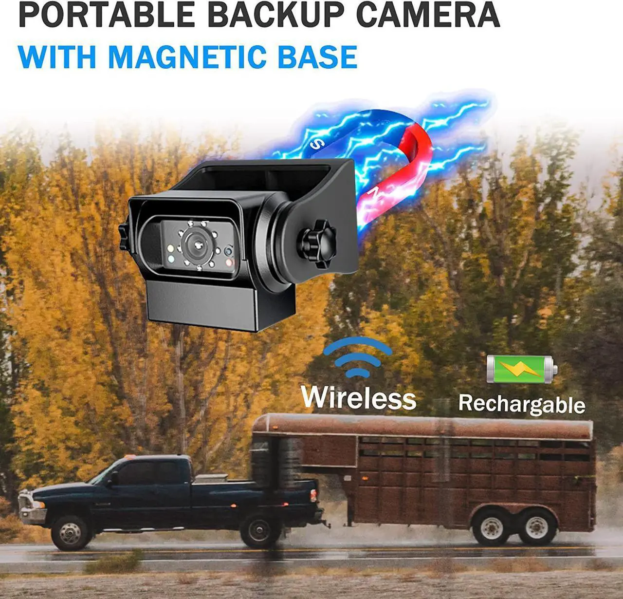 Alt view image 2 of 7 - EWAY WiFi Magnetic Hitch Wireless Backup Rear/Front View Camera Rechargeable Battery for Easy Hitching of Gooseneck Horse Boat Travel Trailer/Fifth Wheels/RV/Camper Reverse for iPhone iPad Android