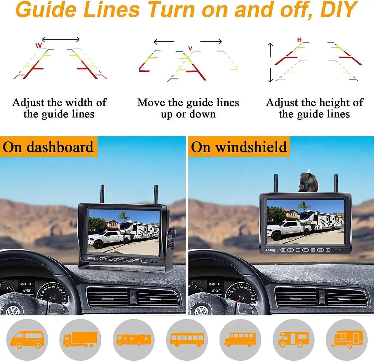Alt view image 5 of 7 - RV Backup Camera Wireless Plug and Play: Pre-Wired for Furrion System Recording Wide View Rear View Camera Clear Night Vision HD 1080P 7'''' Touch Key Monitor for Trailer Camper Motorhome Yakry Y27-N