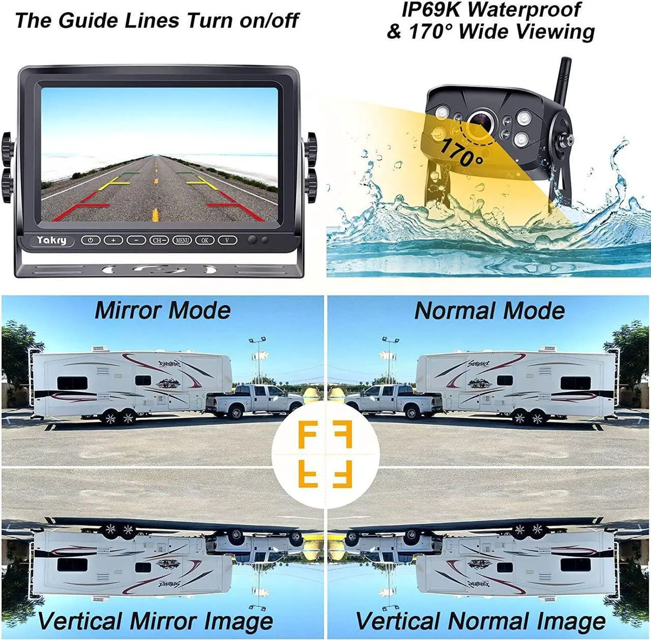 Alt view image 6 of 7 - RV Backup Camera Wireless Plug and Play: Pre-Wired for Furrion System Recording Wide View Rear View Camera Clear Night Vision HD 1080P 7'''' Touch Key Monitor for Trailer Camper Motorhome Yakry Y27-N