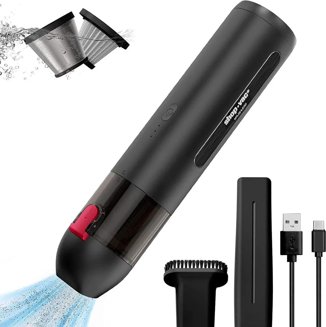 Main image of Shop-Vac Handheld Vacuum Cordless, 13000Pa Suction Power, 100W Brushless Motor, Mini Vacuum Cleaner with LED Light, Rechargeable Battery and Attachments, for Home, Office and Car