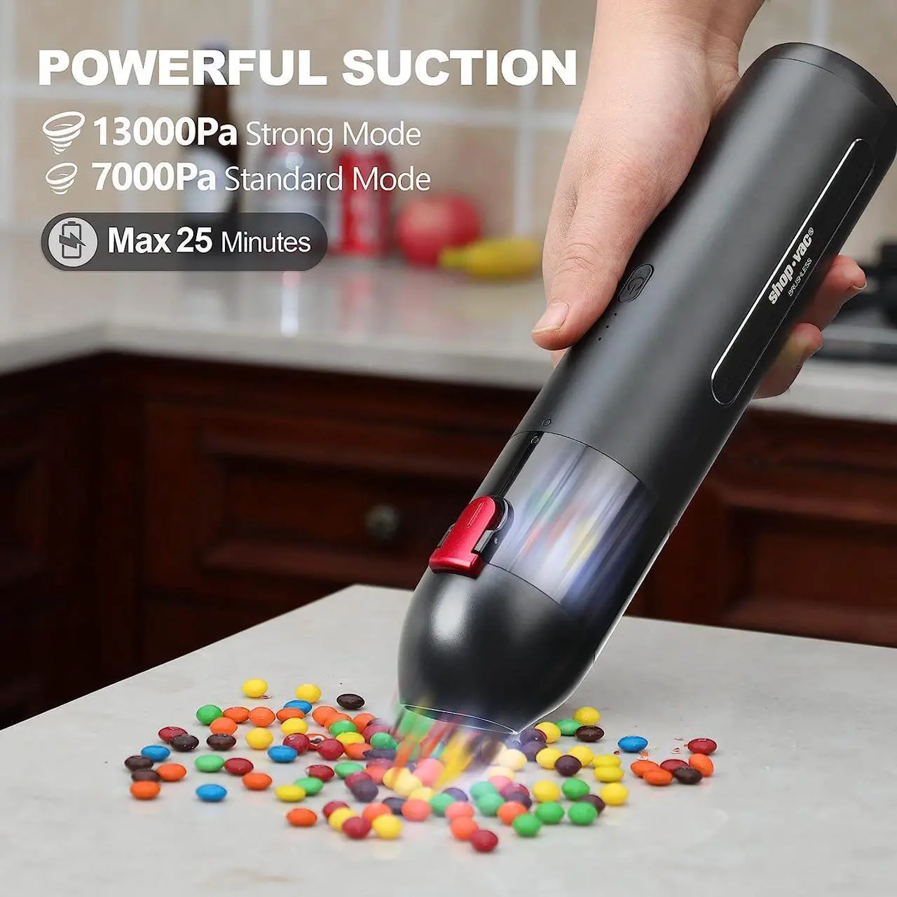 Alt view image 2 of 6 - Shop-Vac Handheld Vacuum Cordless, 13000Pa Suction Power, 100W Brushless Motor, Mini Vacuum Cleaner with LED Light, Rechargeable Battery and Attachments, for Home, Office and Car