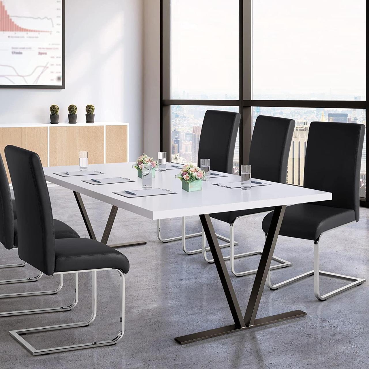 Alt view image 2 of 7 - Yaheetech 6pcs Office Chairs Armless Desk Chairs Leather Upholstered Seat and Metal Legs Side Chairs with High Back Modern, Black