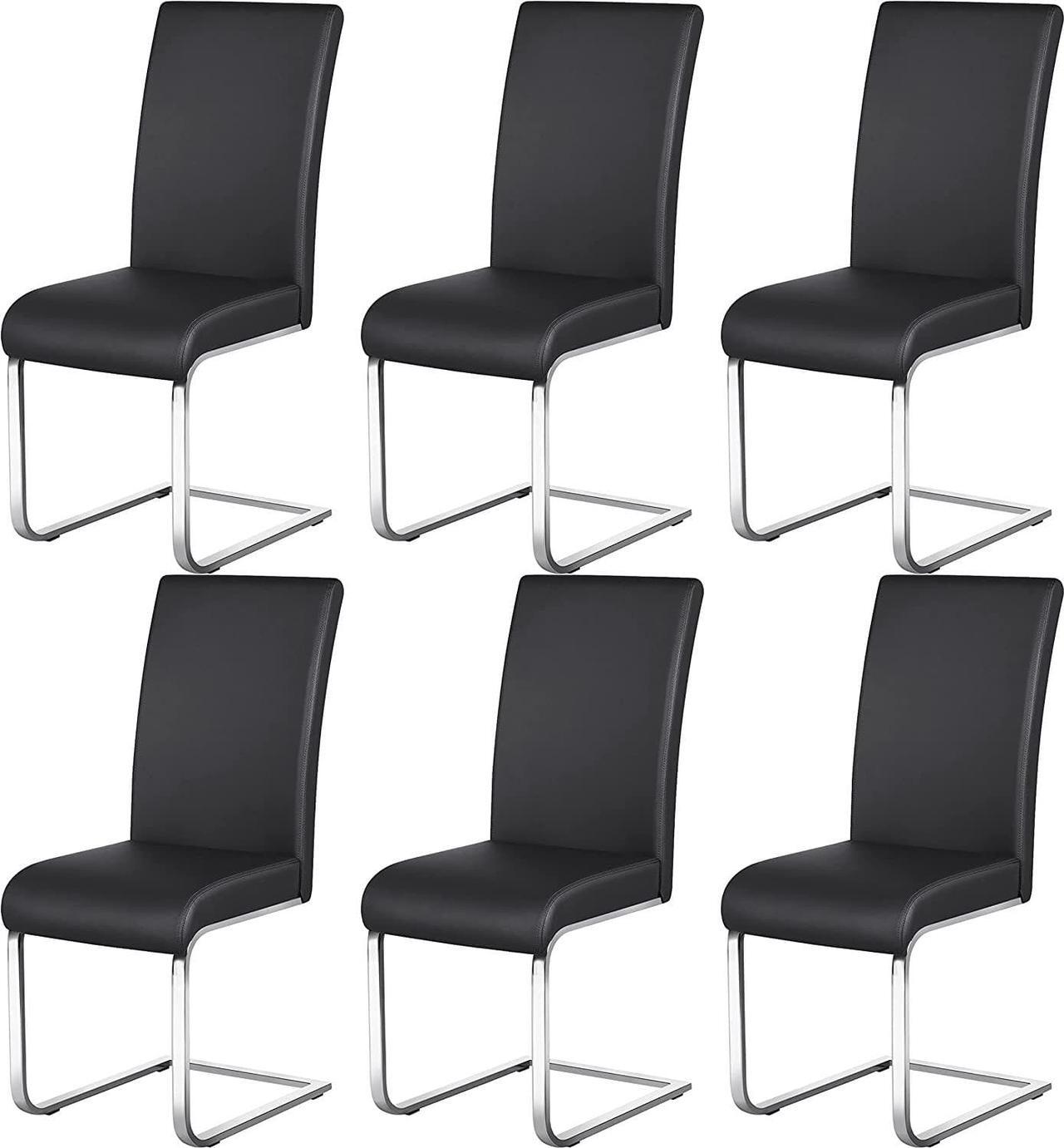 Main image of Yaheetech 6pcs Office Chairs Armless Desk Chairs Leather Upholstered Seat and Metal Legs Side Chairs with High Back Modern, Black